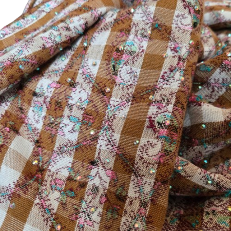 Schal Karo, Kunstseide Viskose braun weiss